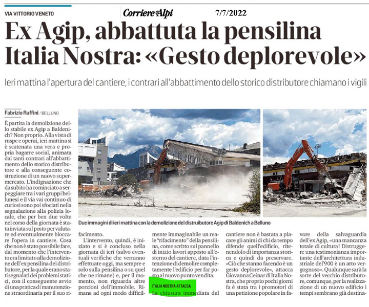 CdA 7/7/2022 - Abbattuta la pensilina Agip